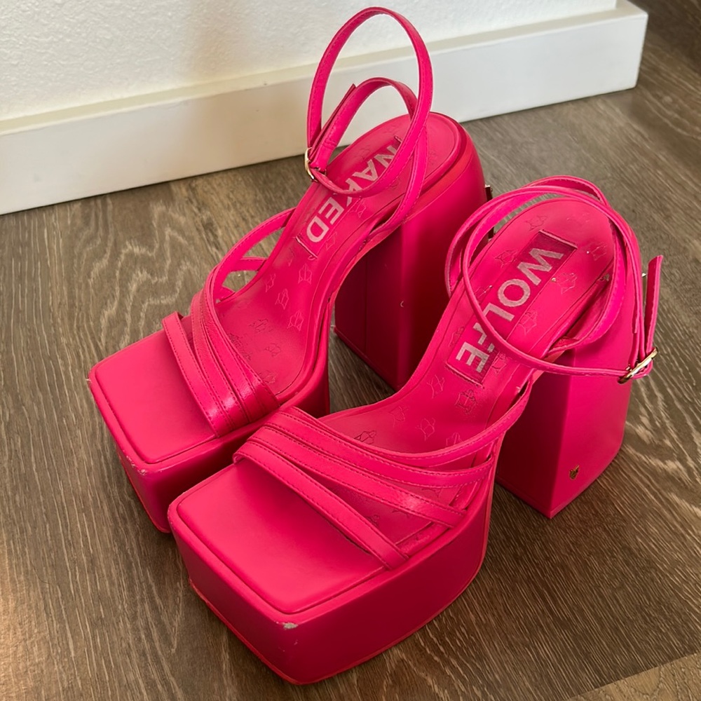 Naked wolfe Barbie pink sandal platform heels
